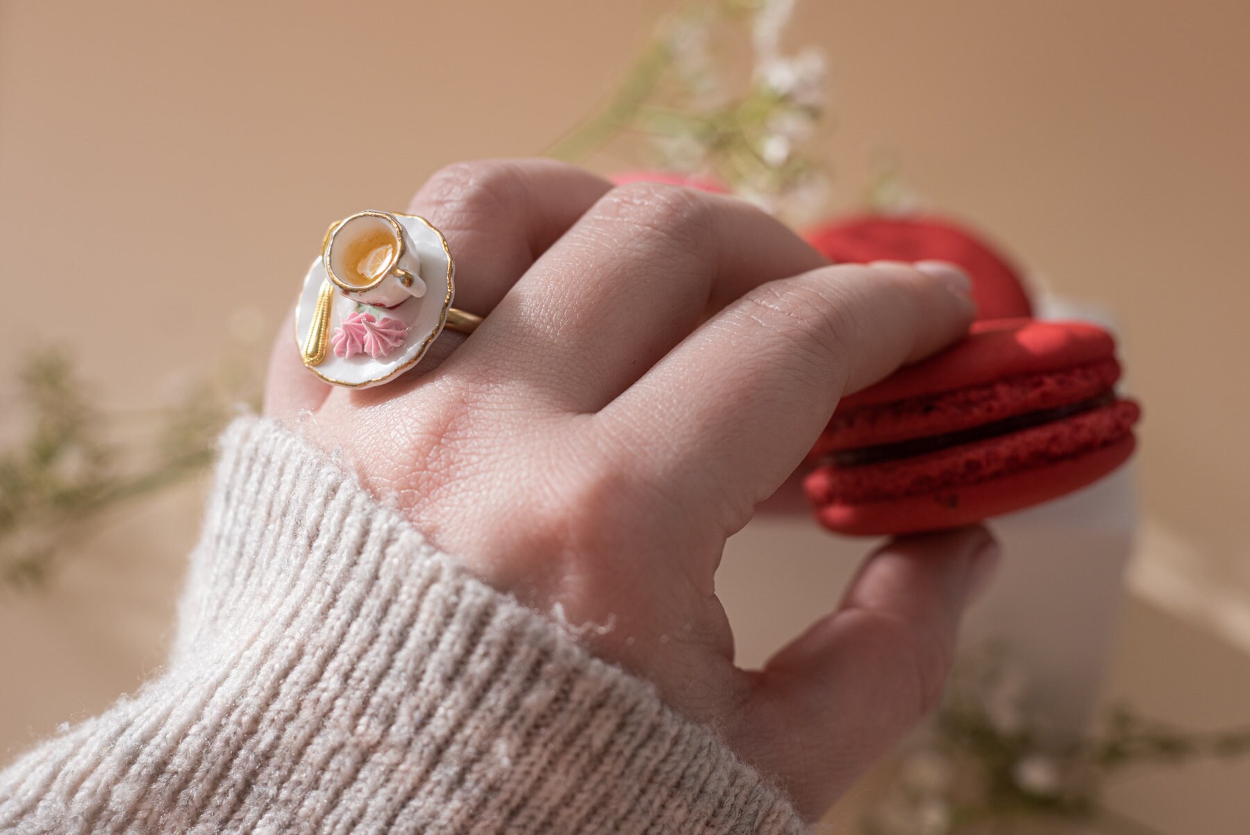 Food Jewellery Tea and Meringues Cream Tea Ring Miniature Etsy