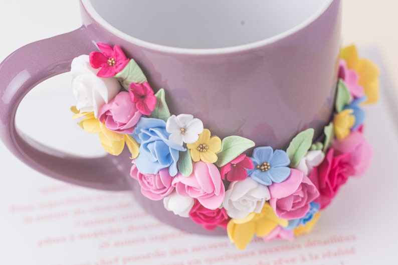Polymer Clay Flower Decorated Mug Personalised Mug Polymer Etsy