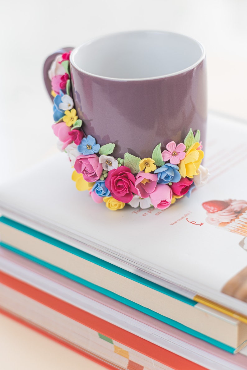 Polymer Clay Flower Decorated Mug Personalised Mug Polymer Etsy UK