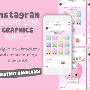 Instagram Weight Loss Tracker, Cute, Kawaii, Scales, Diet Chart, Weight loss Template, Monthly, Weekly, Planner, Instant download, Digital