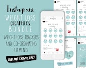Instagram Weight Loss Tracker, Diet Chart, Digital Download, Weightloss Tracker, Monthly, Weekly, Planner, Editable, Instant download, heart