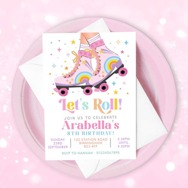 Invitación a patinaje sobre ruedas, personalizada, imprimible, archivo digital, invitación a patines, invitación a fiesta, discoteca sobre ruedas, acceso instantáneo