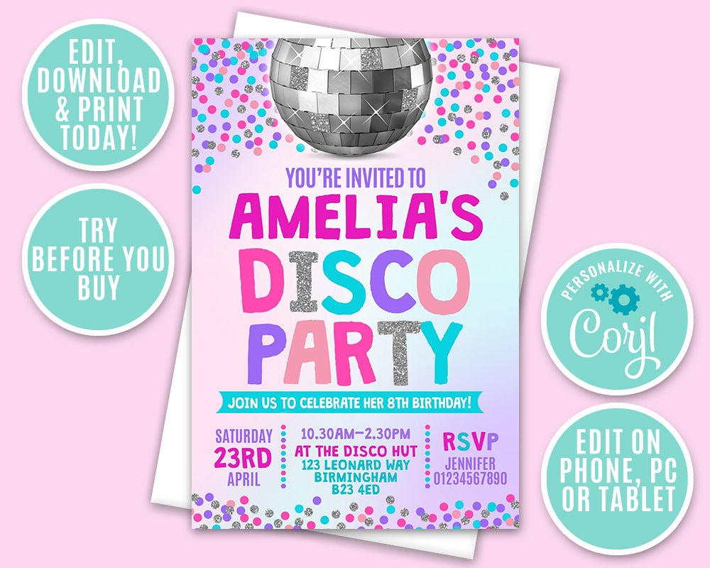 Disco Party Invitation Personalised Printable Digital File Etsy Canada