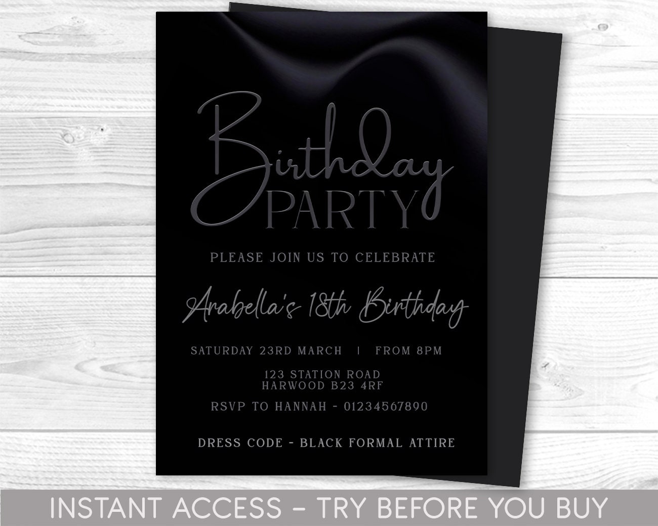 birthday invitation dress code wording All Black Party Invitation, All Black Affair Invitation, Modern Invite, Editable Print at Home, Digital Invite, Black Tie ANY AGE dress code invitation card