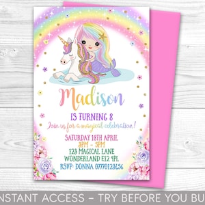 Unicorn Mermaid Invitation, Personalised, Printable, Digital File, Unicorn Invite, Pool Party Invitation, Rainbow, Magical, Instant Access