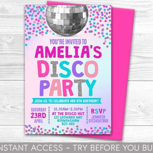 Disco Party Invitation, Personalised, Printable, Digital File, Dance Party Invite, Party Invitation, Disco Party, Instant Access