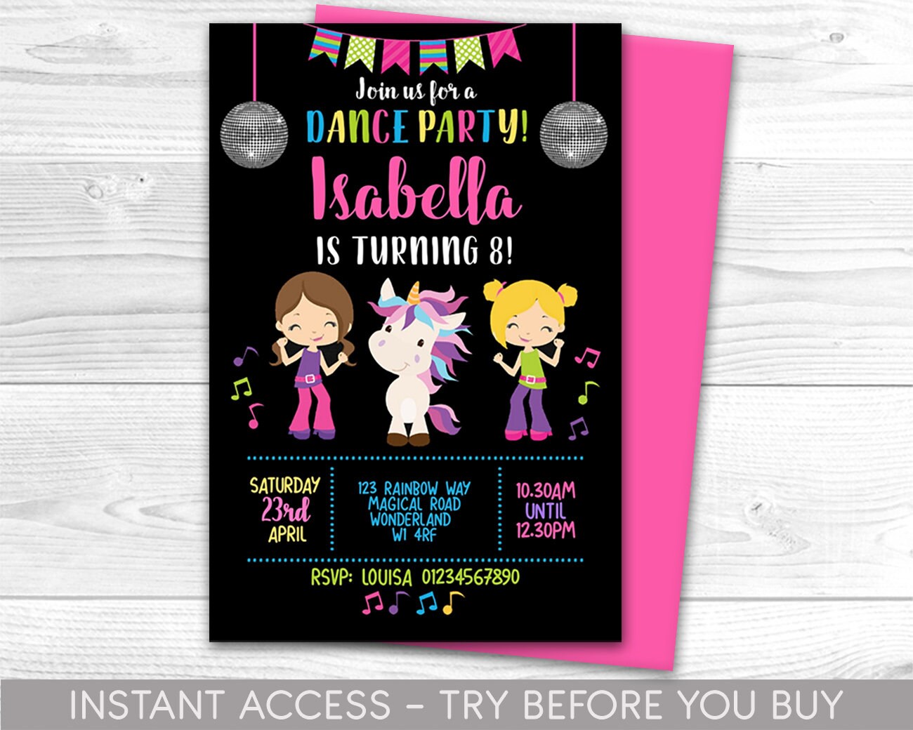 Unicorn Dance Party Invitation, Personalised, Printable, Digital File,  Unicorn Invite, Party Invitation, Disco Party, Instant Access -  Israel