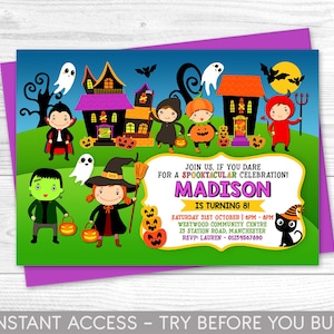 Halloween Birthday Invitation, Halloween Costume Invite Kids, Costume party Invite , Halloween Party Invitation, Pumpkin, Ghosts, DIGITAL