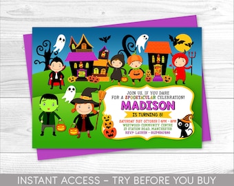 Halloween Birthday Invitation, Halloween Costume Invite Kids, Costume party Invite , Halloween Party Invitation, Pumpkin, Ghosts, DIGITAL