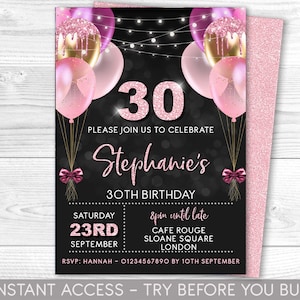 30. GeburtstagSeinladung, 30. GeburtstagSeinladung, 30. GeburtstagSeinladung, Ballons, Für Sie oder Ihn, Sofort Download, druckbar, ANY AGE