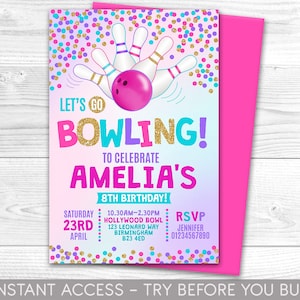 Bowling Party Invitation, Personalised, Printable, Digital File,  Invite, Party Invitation, Tenpin Bowling Party,