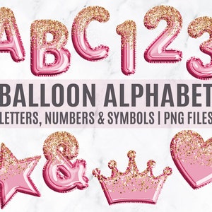 Rosa Gold Glitzer Ballon Alphabet ClipArt, Ballon Buchstaben, Rosa Folie Alphabet, Ballon Buchstaben, Rosa Ballon Clipart, Ballon Zahlen