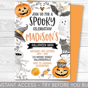 Halloween Birthday Invitation, Halloween Costume Invite Kids, Costume party Invite , Halloween Party Invitation, Pumpkin, Ghosts, DIGITAL
