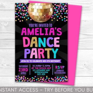 Dance Party Invitation, Personalised, Printable, Digital File, Dance Party Invite, Party Invitation, Disco Party, Instant Access