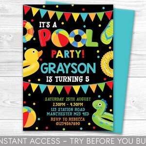 Pool Party Invitation Dinosaur Pool Float Boys Theme  Pool Party Bash Instant Download Editable Printable Corjl