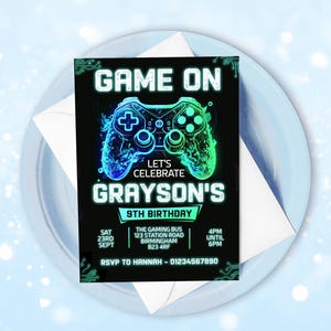 Editable Gamer Birthday invitation - Video Game Party invite - Gaming Game On - Videogame - Instant download template digital  Corjl