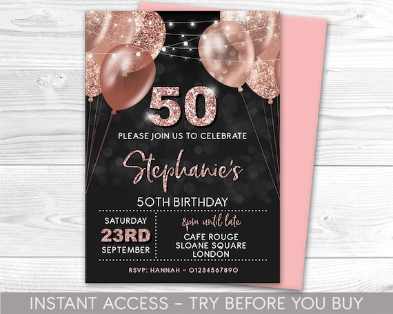 Rose Gold 50th Birthday Invitations & Invitation Templates