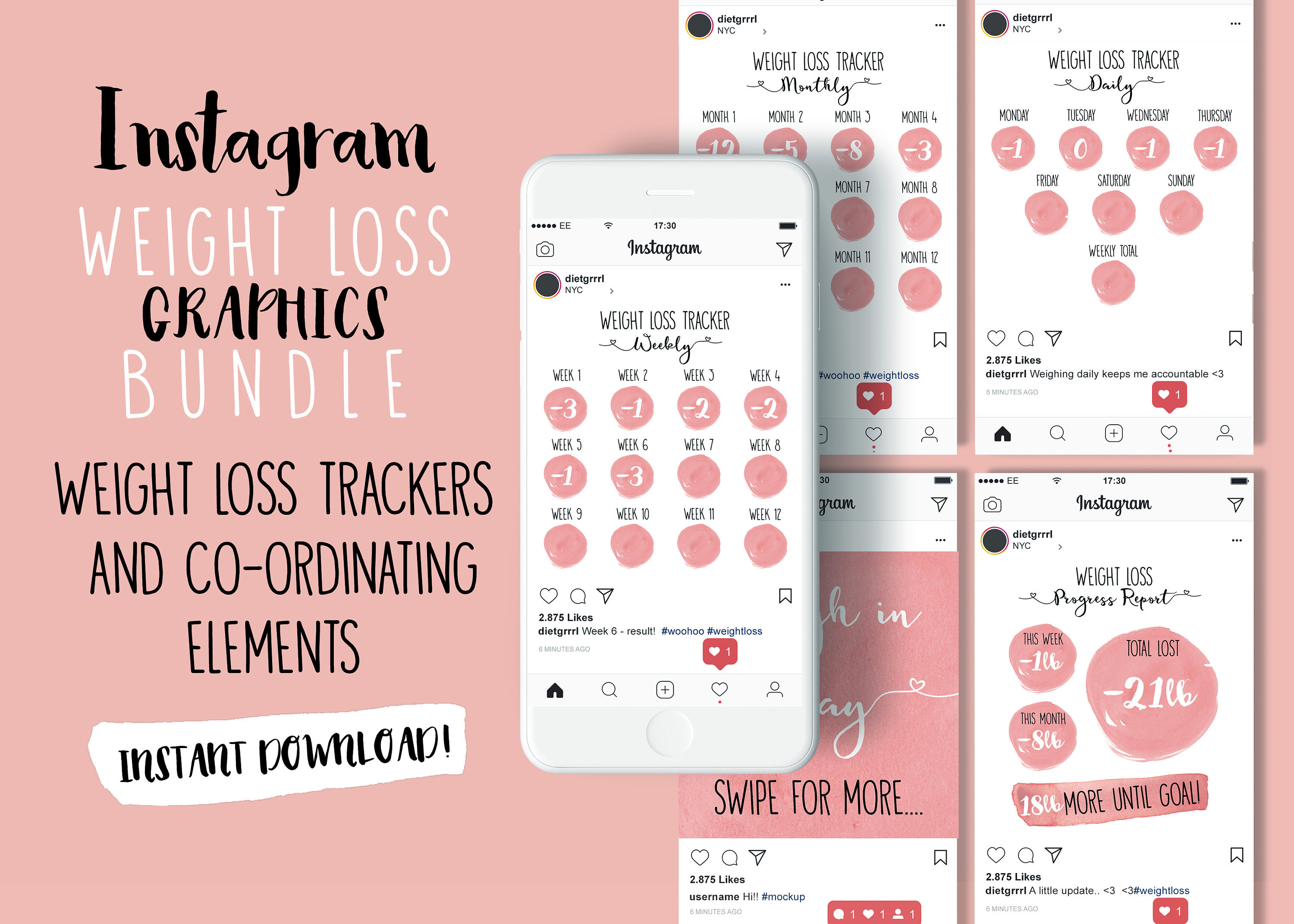 Instagram Weight Loss Tracker Diet Chart Digital Download Etsy