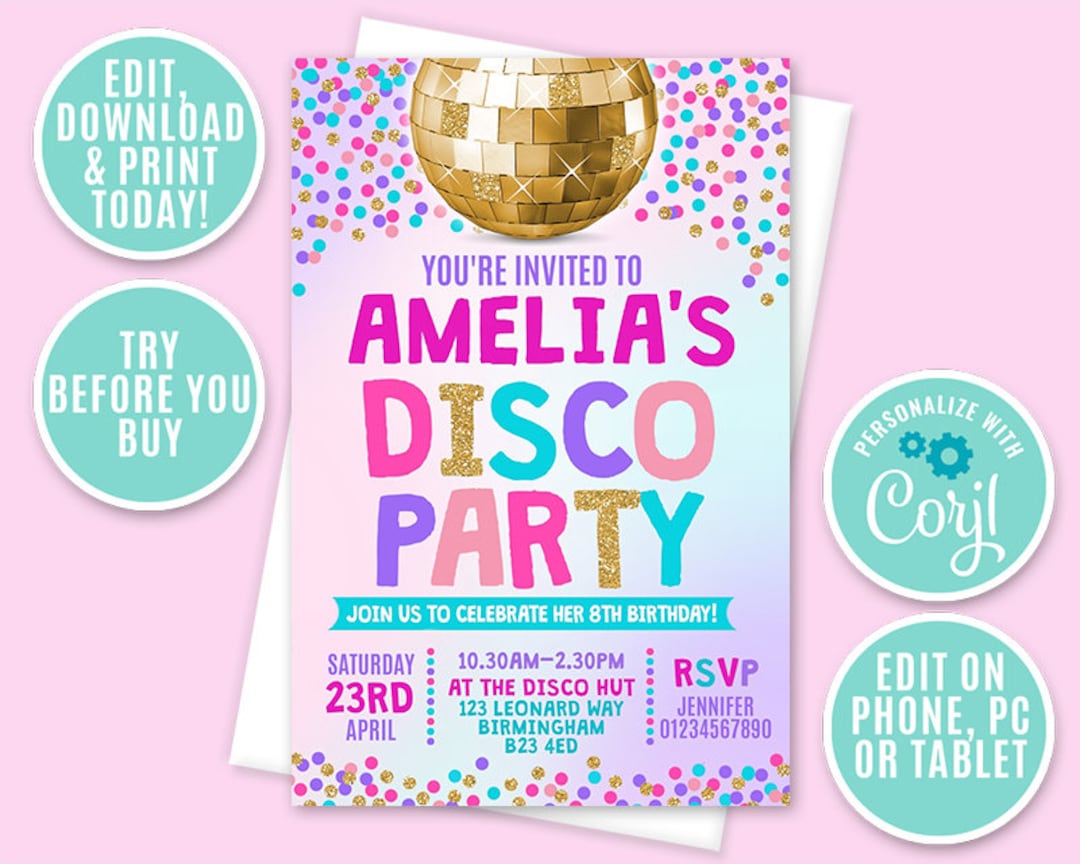Disco Party Invitation, Personalised, Printable, Digital File, Dance Party  Invite, Party Invitation, Disco Party, Instant Access -  Israel