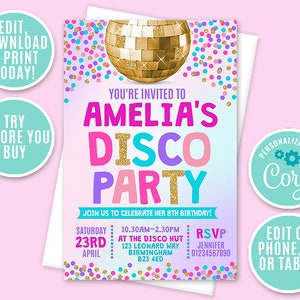 Disco Party Invitation, Personalised, Printable, Digital File, Dance Party Invite, Party Invitation, Disco Party, Instant Access