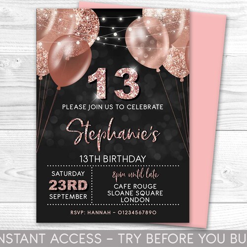 Printable 13th Birthday Invitation Thirteen Editable Invite - Etsy