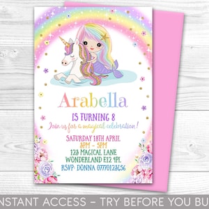 Unicorn Mermaid Invitation, Personalised, Printable, Digital File, Unicorn Invite, Pool Party Invitation, Rainbow, Magical, Instant Access