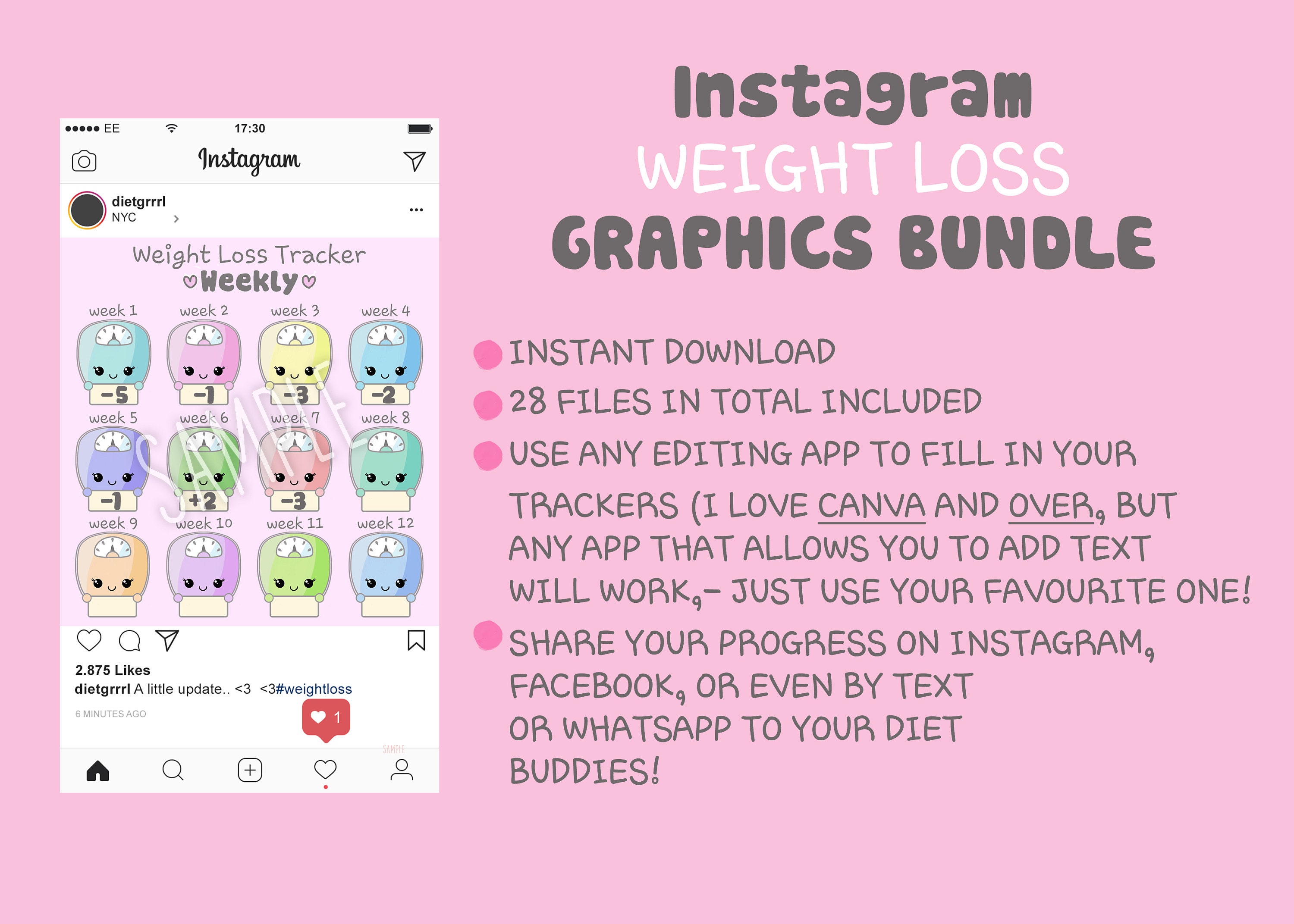 Instagram Weight Loss Tracker Cute Kawaii Scales Diet - Etsy Australia