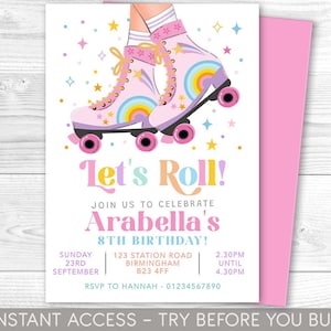 Roller Skating Invitation, Personalised, Printable, Digital File, Roller Skates Invite, Party Invitation, Roller Disco, Instant Access