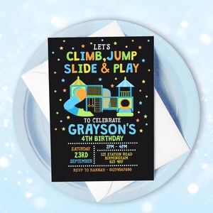 Jump bounce play invitation jump birthday invitation party Bounce House Party Jump Party Bouncy Castle Party Instant Editable File Corjl