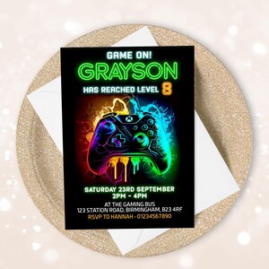 Editable Gamer Birthday invitation - Video Game Party invite - Gaming Game On - Videogame - Instant download template digital  Corjl