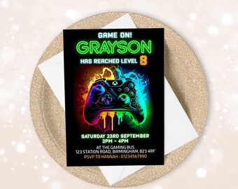 Editable Gamer Birthday invitation - Video Game Party invite - Gaming Game On - Videogame - Instant download template digital  Corjl