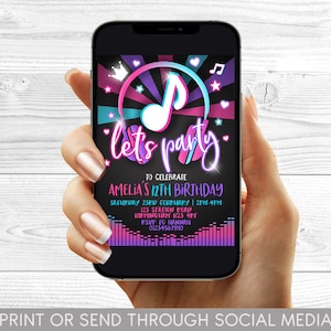 Editable Music Birthday Invitation Music App Teen Tween Birthday Party Invite Musical Dance App Social Media Birthday Party Instant Download