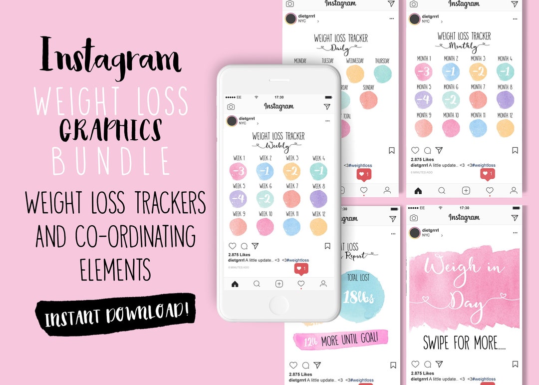 Instagram Weight Loss Tracker, Diet Chart, Digital Download, Weightloss
