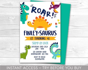 Dinosaur Invitation Editable Dinosaur Birthday Party Invitation Any Age Edit Yourself Digital Invite Instant Download Dino Party Invite