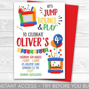 Jump bounce play invitation jump birthday invitation party Bounce House Party Jump Party Bouncy Castle Party Instant Editable File Corjl