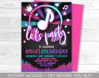 Editable Music Birthday Invitation Music App Teen Tween Birthday Party Invite Musical Dance App Social Media Birthday Party Instant Download