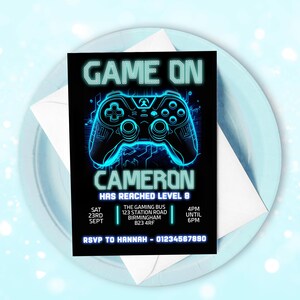 Editable Gamer Birthday invitation - Video Game Party invite - Gaming Game On - Videogame - Instant download template digital  Corjl