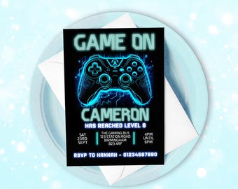 Editable Gamer Birthday invitation - Video Game Party invite - Gaming Game On - Videogame - Instant download template digital  Corjl
