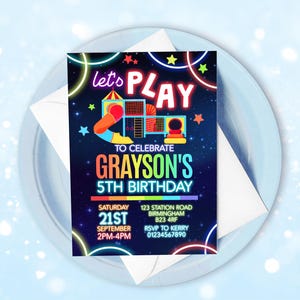 Jump bounce play invitation jump birthday invitation party Bounce House Party Jump Party Bouncy Castle Party Instant Editable File Corjl