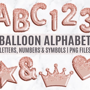 Rose Gold Glitzer Ballon Alphabet ClipArt, Ballon Buchstaben, Rose Gold Folie Alphabet, Rose Gold Buchstaben, Ballon Clipart, Rose Gold Zahlen