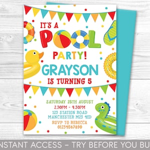 Pool Party Invitation Unicorn Flamingo Pool Float Splish Splash Pool Party Bash Instant Download Editable Printable Corjl