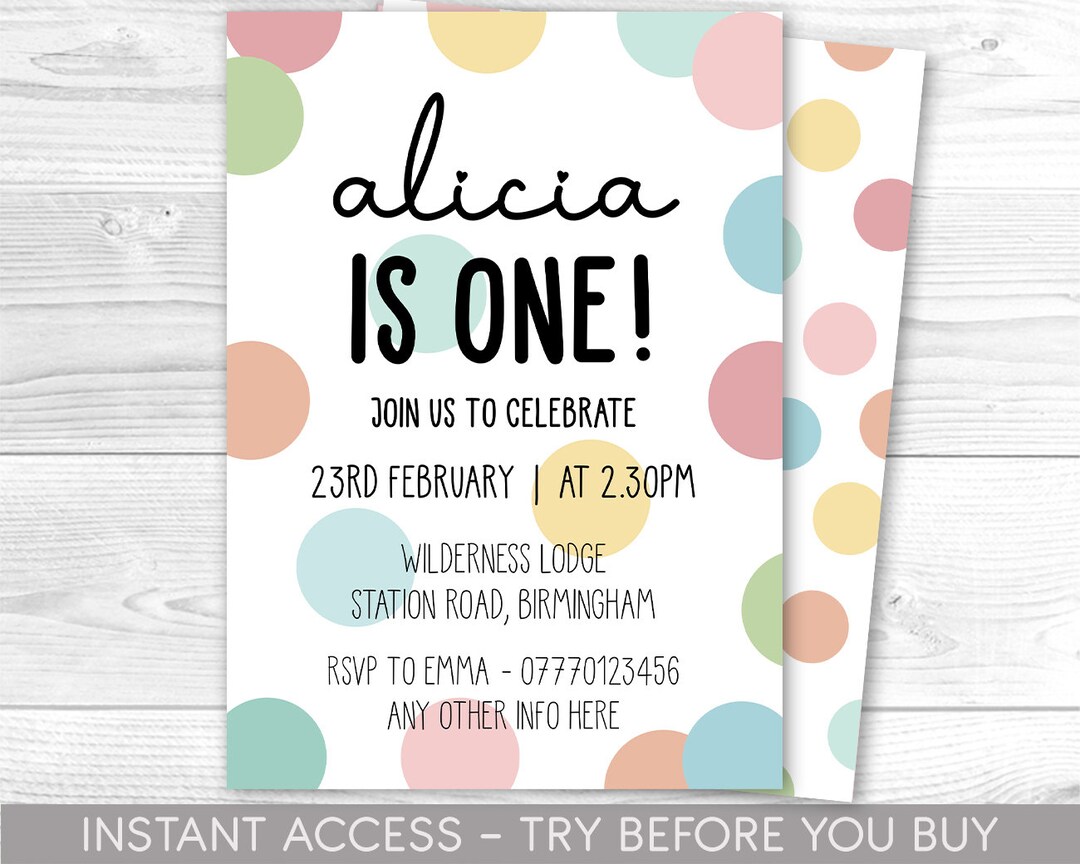 Editable First Birthday Invitation Template Rainbow Birthday Invite
