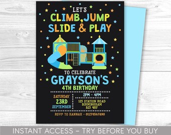 Jump bounce play invitation jump birthday invitation party Bounce House Party Jump Party Bouncy Castle Party Instant Editable File Corjl