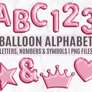 Roze glitter ballon alfabet clip art, ballon letters, Roze folie alfabet, Roze letters, Roze Ballon clipart, Ballon cijfers, png bestanden