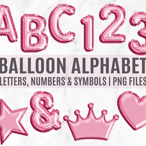 Pink glitter balloon alphabet clip art, balloon letters, Pink foil alphabet, Pink letters, Pink Balloon clipart, Balloon numbers, png files