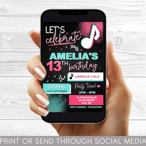Editable Music Birthday Invitation Music App Teen Tween Birthday Party Invite Musical Dance App Social Media Birthday Party Instant Download