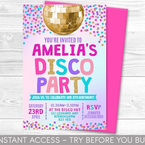 Disco Party Invitation, Personalised, Printable, Digital File, Dance Party Invite, Party Invitation, Disco Party, Instant Access
