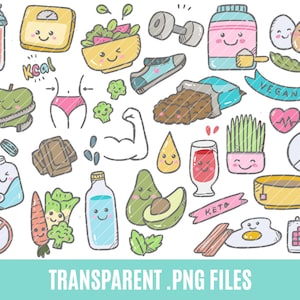 Diät-ClipArt, Fitness-ClipArt, Gewichtsverlust ClipArt, Gesundheit Clipart, Png, Vegan, Keto, Übung, Zeitschrift, Kawaii Diät ClipArt Bundle