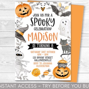Halloween Birthday Invitation, Halloween Costume Invite Kids, Costume party Invite , Halloween Party Invitation, Pumpkin, Ghosts, DIGITAL