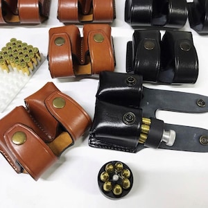 Cintura in pelle Speedloader Double Carrier, custodia per caricatore revolver, custodia per proiettili revolver 6 e 7 - Vera pelle